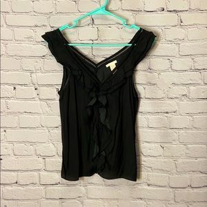 H&M black ruffle blouse tank sz 4 S/M